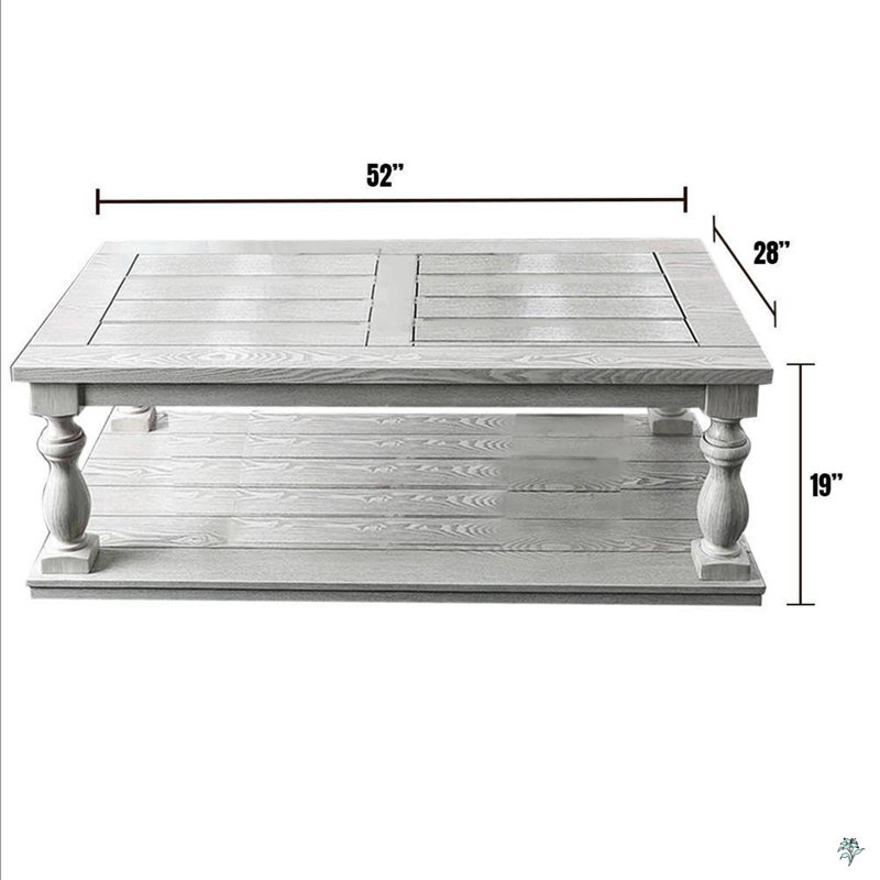 Coffee Table Open Bottom Shelf Plank Style Table Top