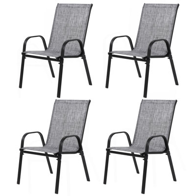 Ensemble de 6 chaises de patio 6 pièces, chaises de camping d'extérieur en tissu respirant Textilene, ensemble de 6 chaises de jardin avec accoudoirs à dossier haut pour patio de jardin