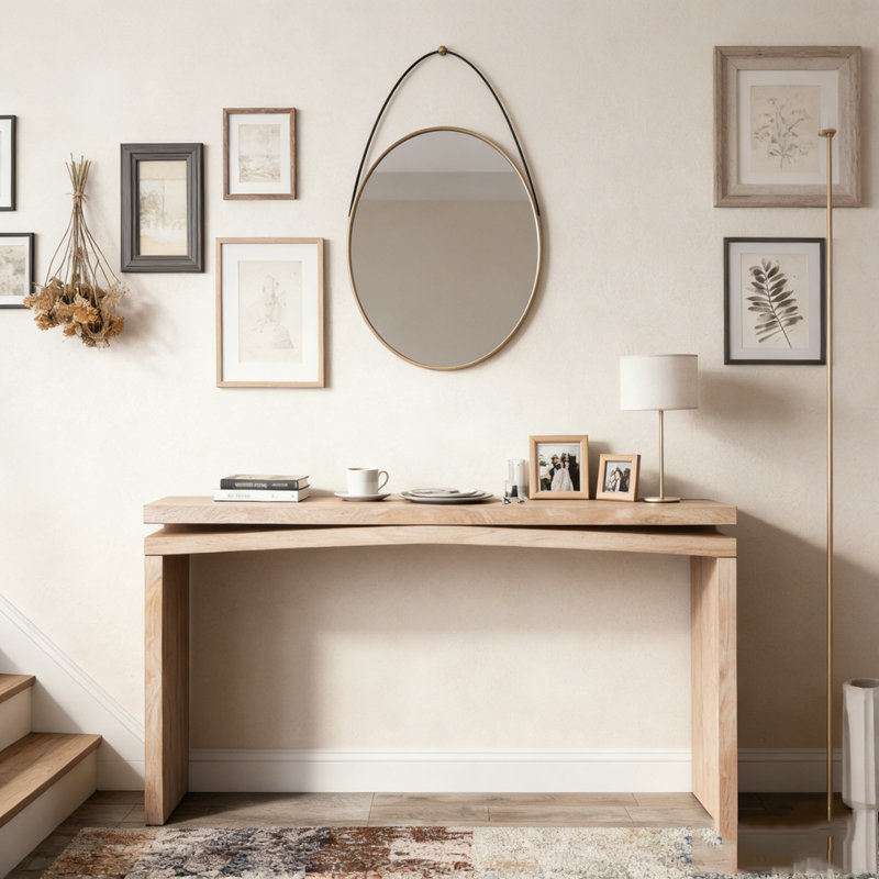 Console 65 pouces en placage de bois massif rustique, Bois naturel antique