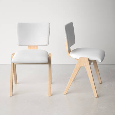 Eve Fabric Curved Dining Chair in Light Beige Cotton and Solid Ash Wood  Legs - Furniture World