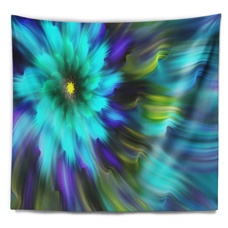 Tapisserie florale florale bleu vert, H 78 po x l 92 po