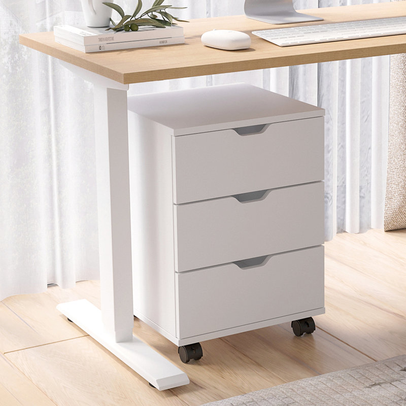 Classeur vertical à 3 tiroirs avec classeur mobile en bois, Blanc