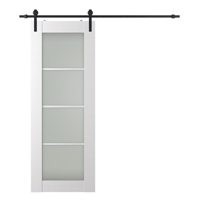 Porte de grange préfabriquée en bois manufacturé massif Palladio 4 Lite, Blanc noble, 23,875 po x 95,24 po
