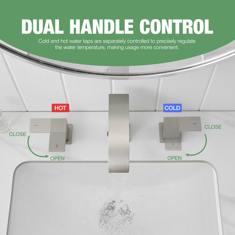 Modern Three-Hole Dual Handle Widespread 8" Bathroom Faucet, Brushed Nickel