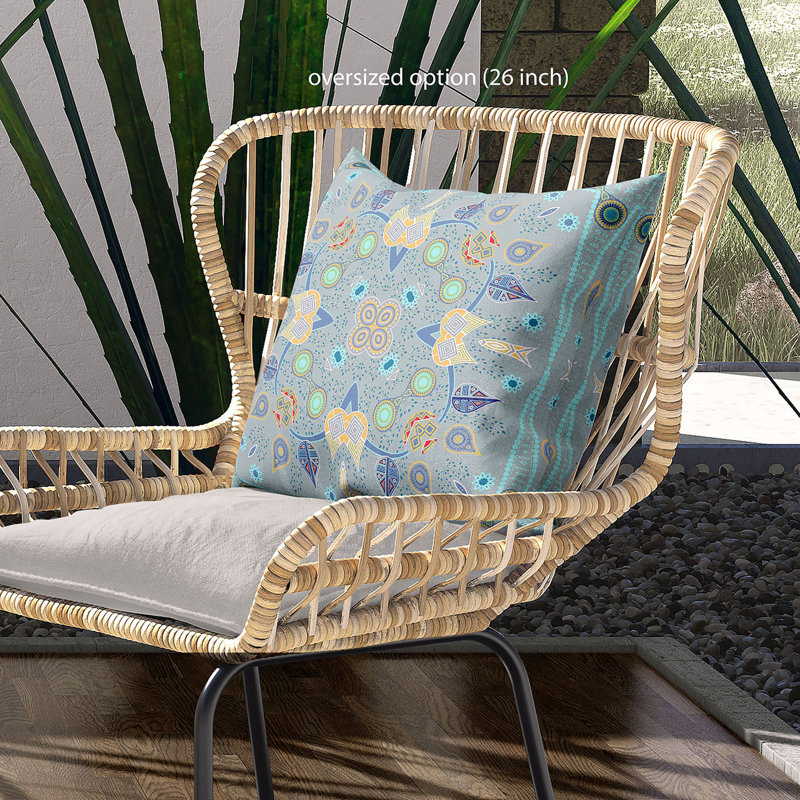 Floral Outdoor Reversible Throw Pillow, 20" x 20", Gray/Blue/Yellow