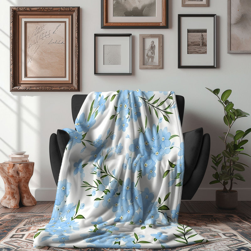 Bouquet de fleurs azur - jeté Sherpa Bla de qualité supérieure 1 pièce, Grand lit
