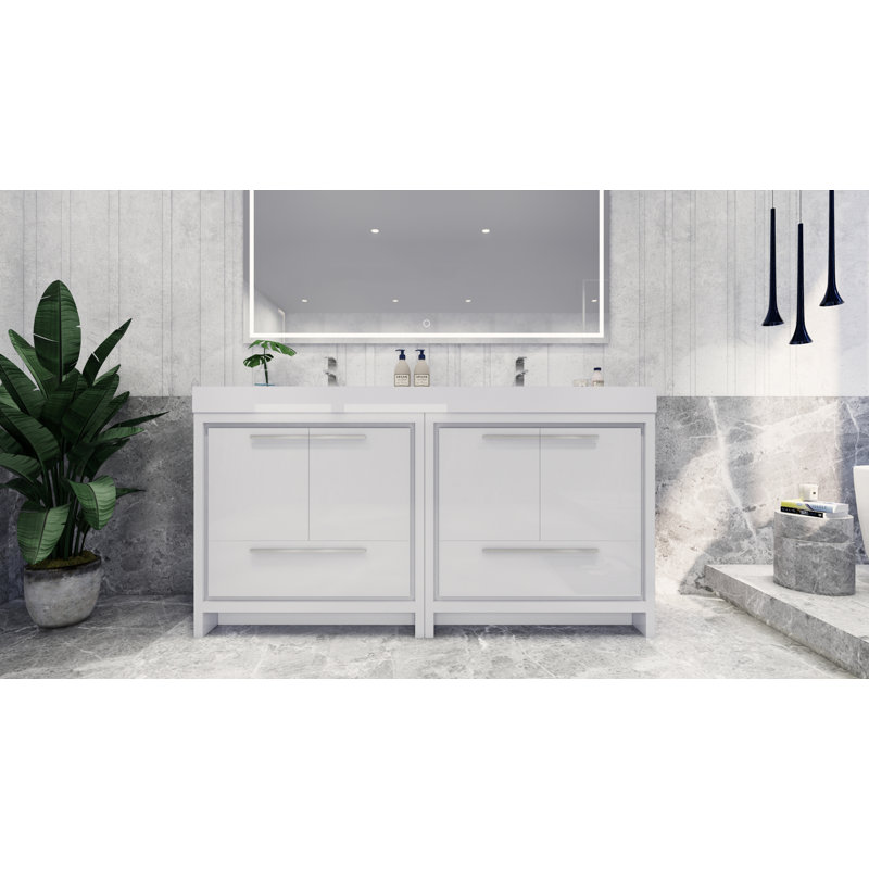 Ensemble de meuble-lavabo double 72 po Somerby, Blanc lustré, Chrome