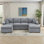 Ensemble de canapé modulaire en U avec méridienne, fauteuil sans accoudoirs et 2 coussins Iny