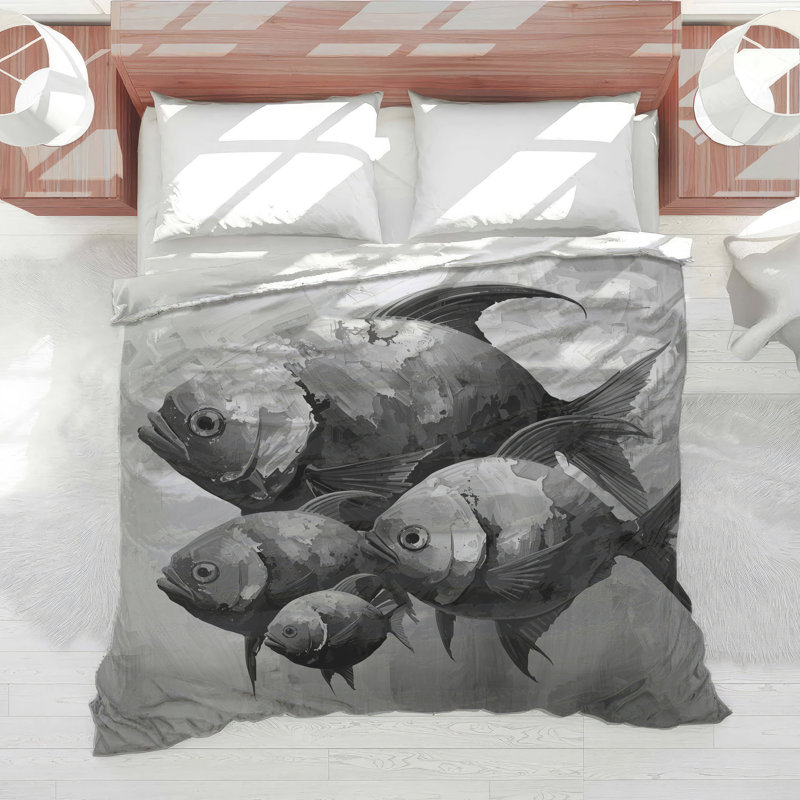 Édredon monochrome Fish Illustration, Simple extra long
