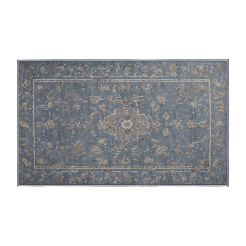 Machine Washable Gray Area Rug, Rectangle 4' x 6'
