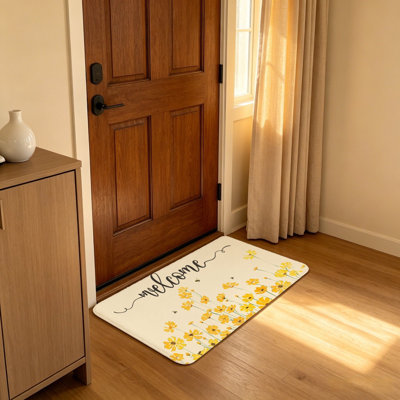 20" x 32" Yellow Cosmos Bee Welcome Decor Front Door Mat Cream Khaki