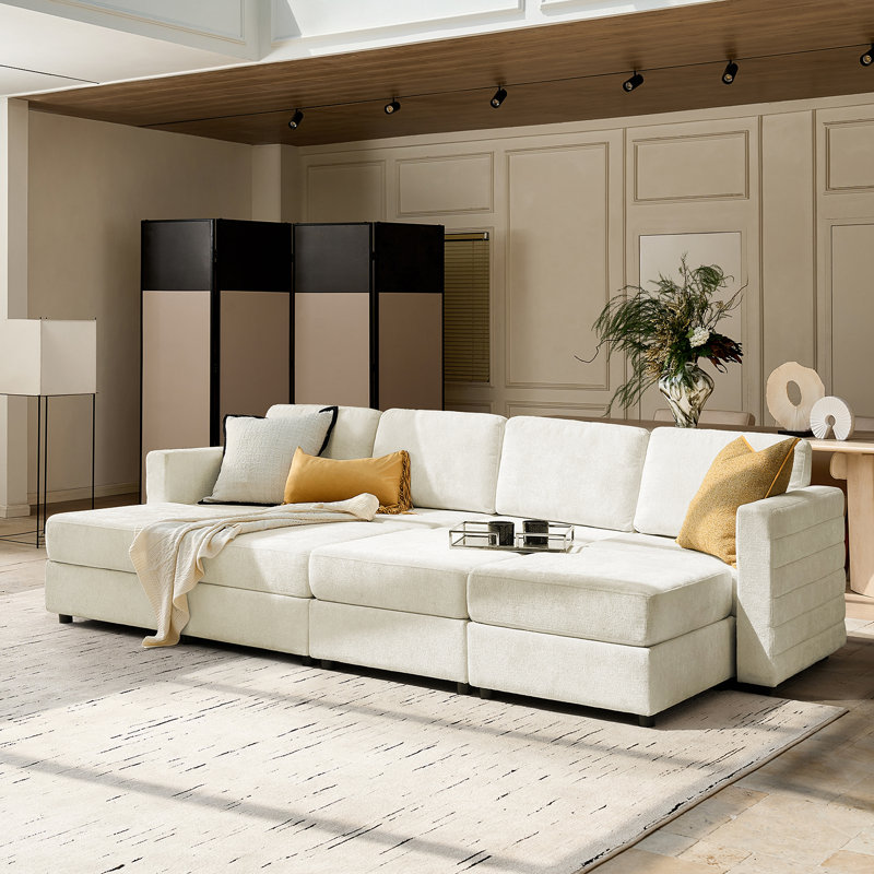 Canapé modulaire à rangement large avec 4 repose-pieds de 124,5 po Jagger, Beige