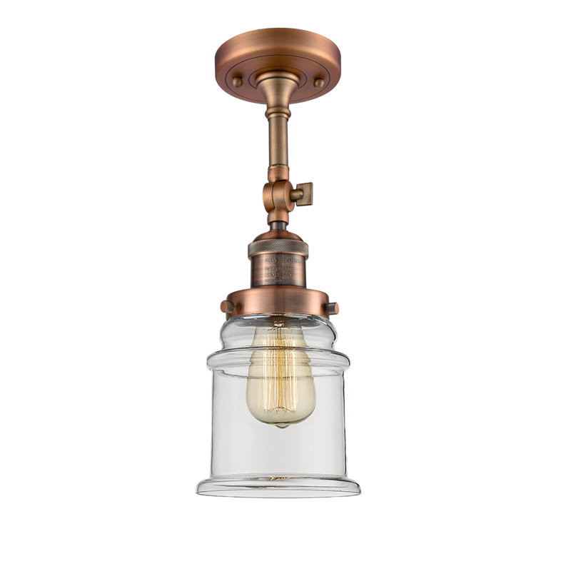 Alexandira Glass Semi Flush Mount, Antique Copper, Clear, 6 Watt Vinage LED Bulb