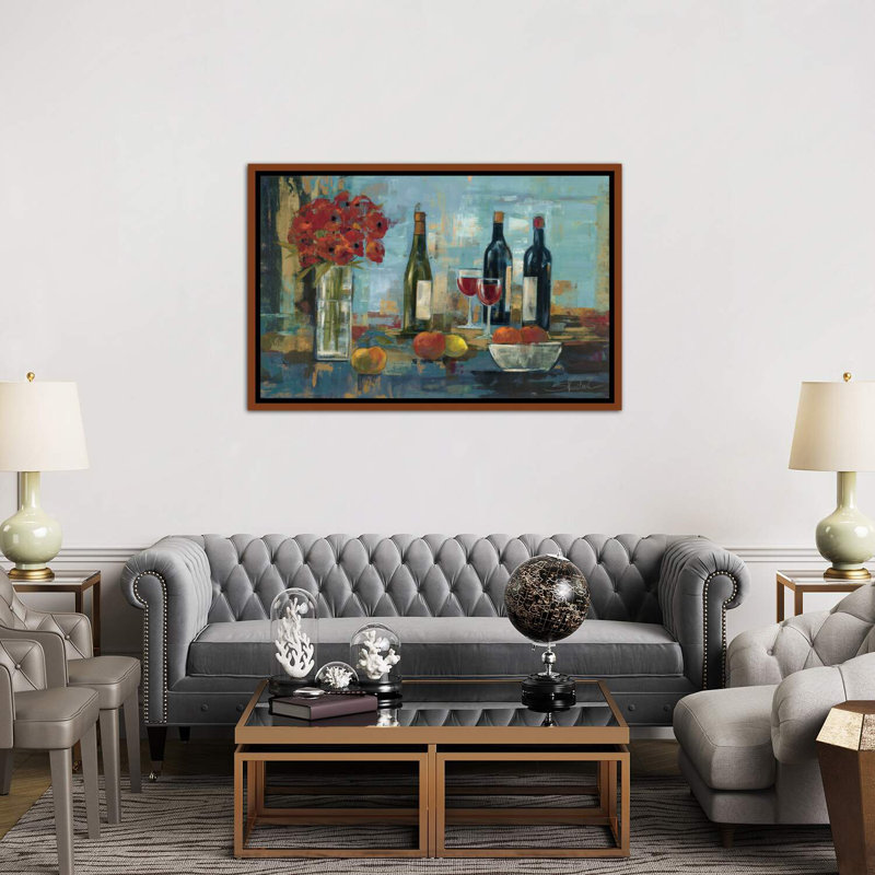«Fruit and Wine» par Silvia Vassileva - reproduction d'art, H 18 po x l 26 po x P 1,5 po, Cadre flottant brun
