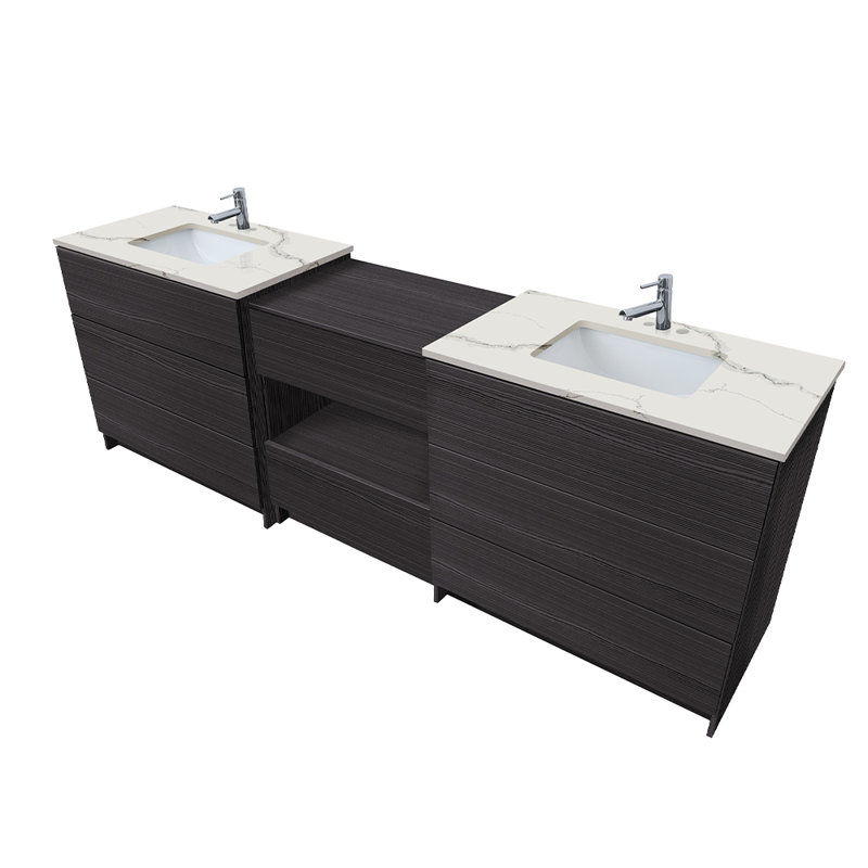 102'' Double Bathroom Vanity with Engineered Quartz Top, Calacatta White, 4" Centerset, Black