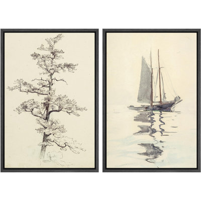 Croquis maritime et voilier aquarelle, thème nautique, nature, décor, illustrations