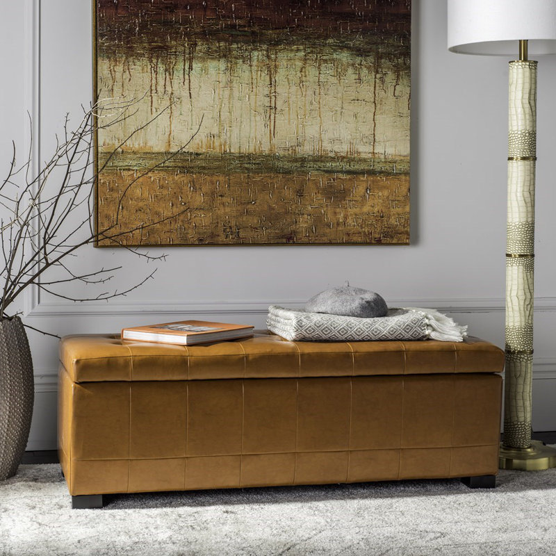 Kenlea Faux Leather Upholstered Storage Bench, Saddle
