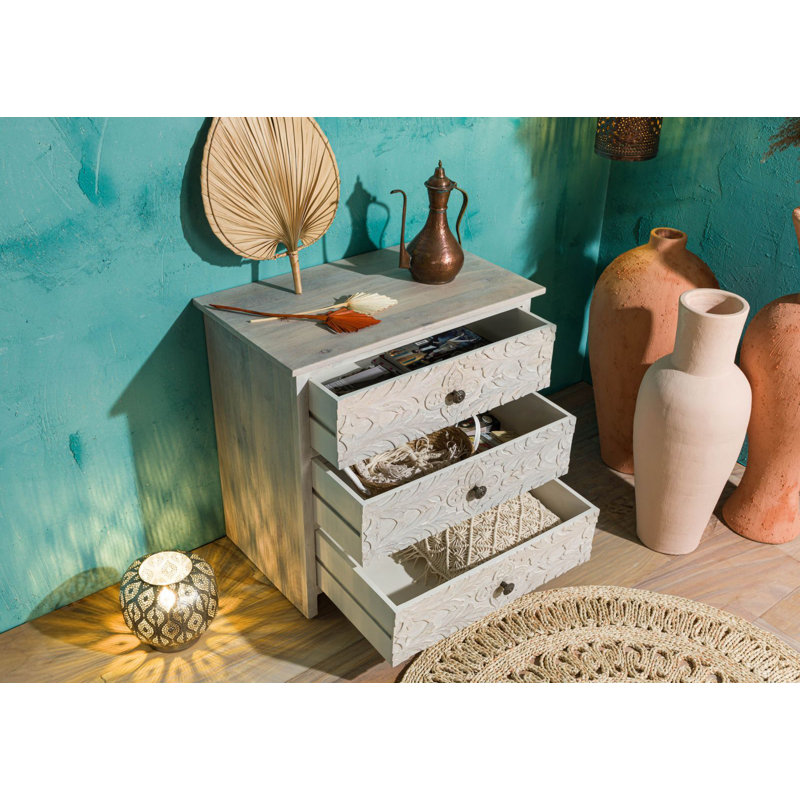 Kashmir Solid Wood 80cm W 3 - Drawer Chest of Drawers