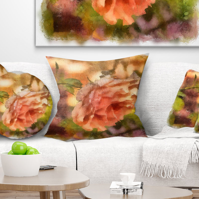 Coussin décoratif floral rose, 16 po x 1 po, Coussin décoratif
