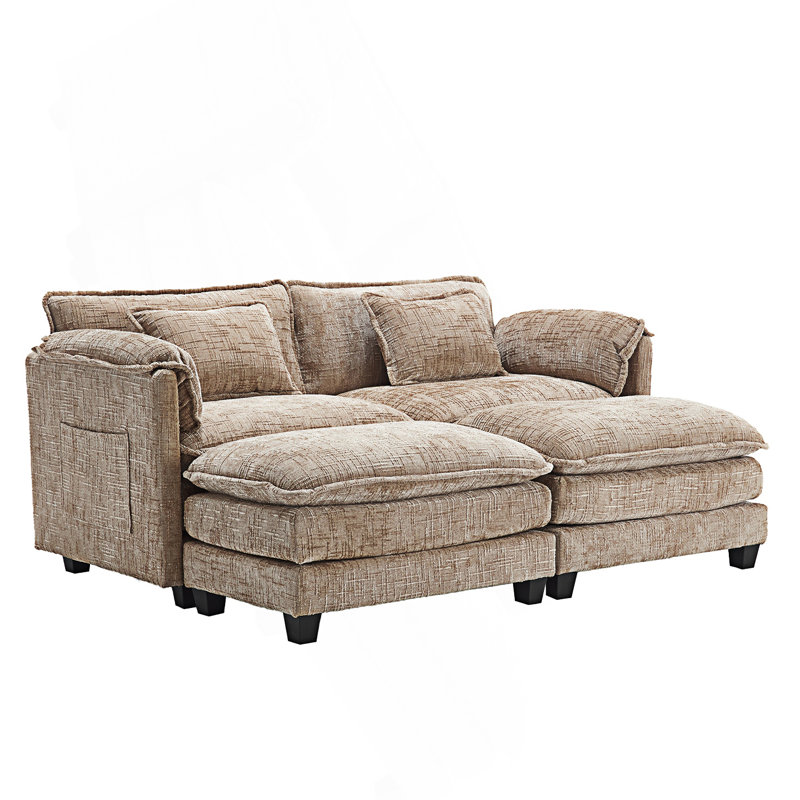 Canapé modulaire rembourré 2 places avec repose-pieds Zuri, Chenille chameau