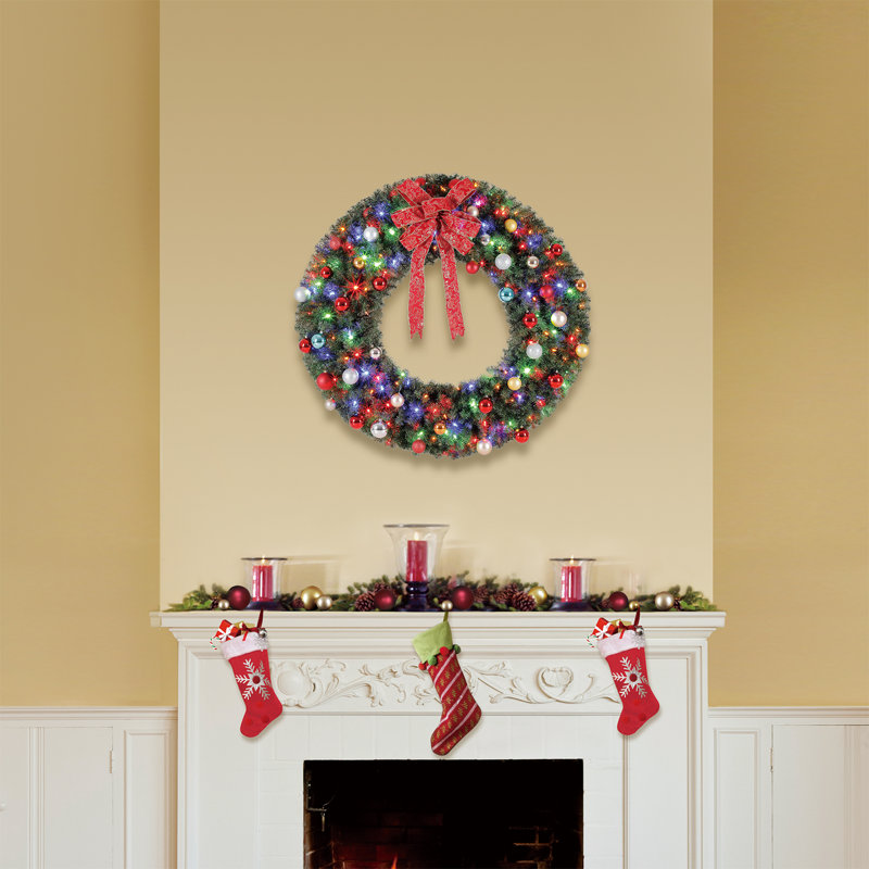 Home Heritage 48 Inch Artificial Christmas Wreath Prelit w/ 200 Color LED Lights