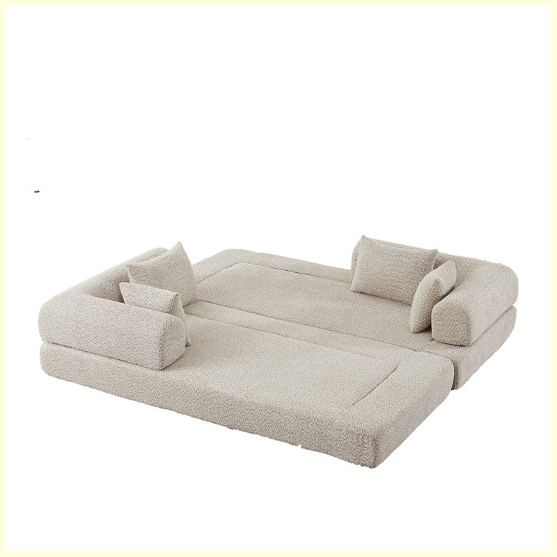 Canapé-lit convertible en chenille avec coussins décoratifs Chenille, Khaki