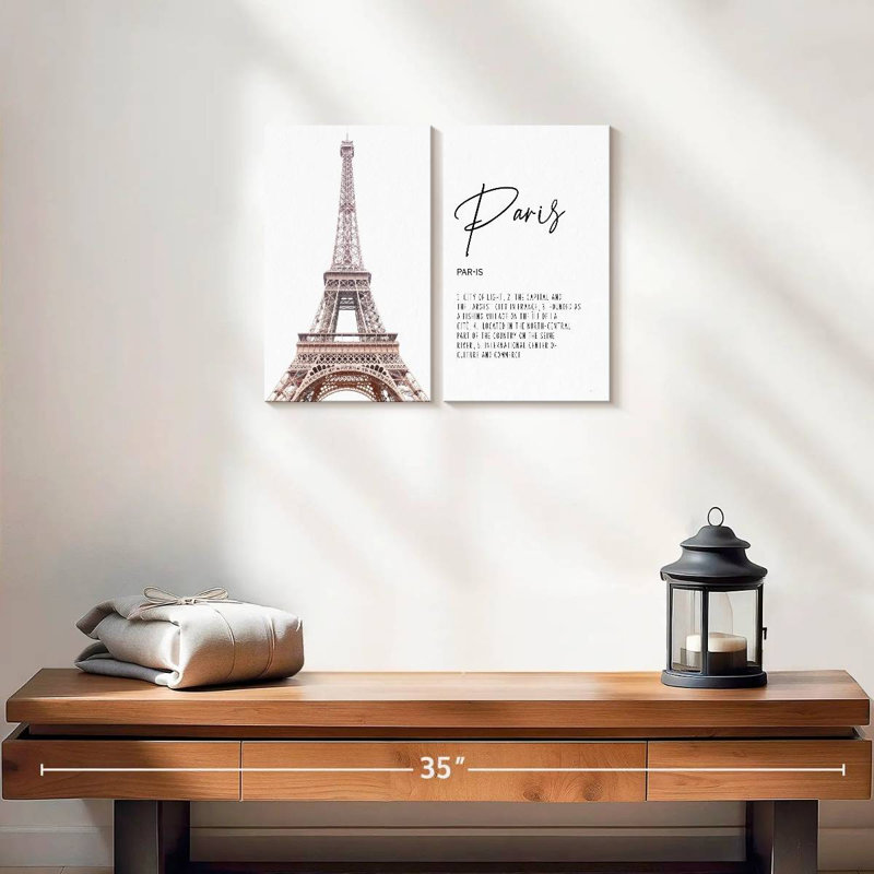 «Eiffel Tower Paris», définition sur toile 2 pièces, H 12 po x l 17 po x P 1,25 po