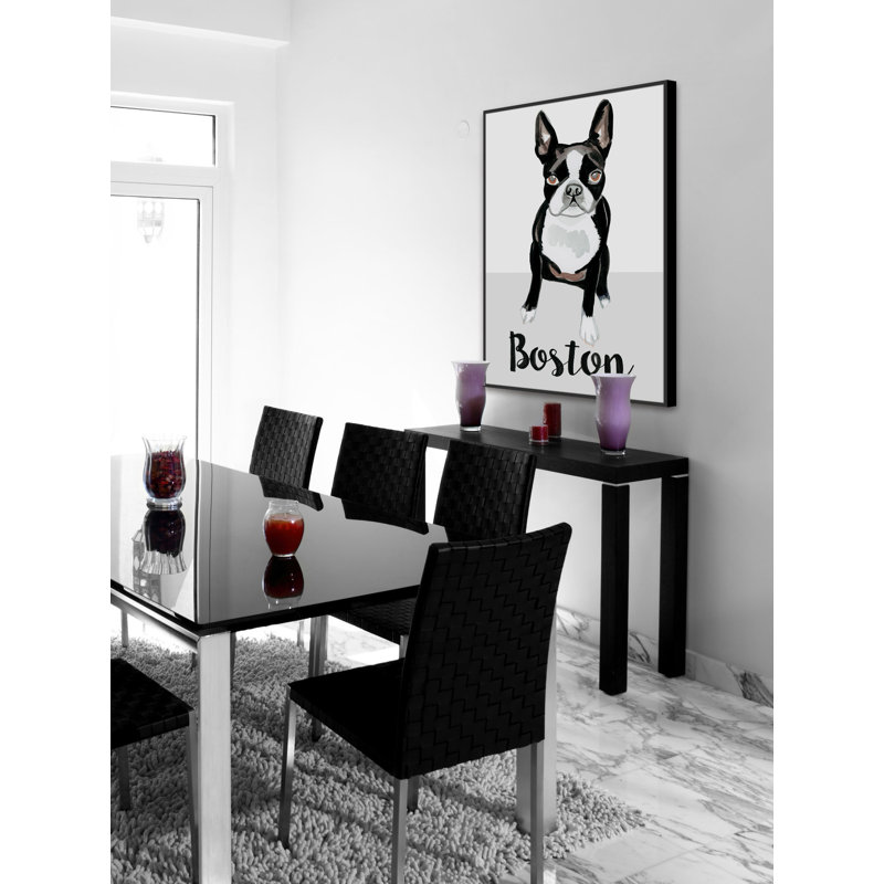 « boston terrier », reproduction de peinture à l’aquarelle encadrée sur toile encadrée, H 45 po x l 30 po x P 1,5 po