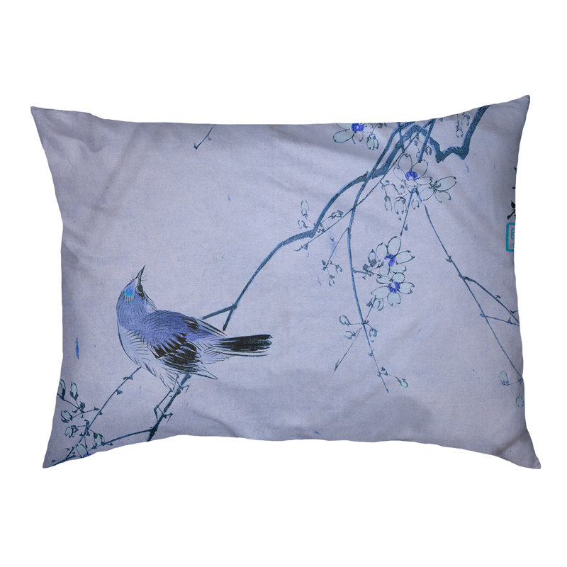 Coussin rétro pour chien en aquarelle et fleur d’oiseau japonais Carmean, Petit (l 29,5 po x P 19,5 po x H 2,5 po), Bleu
