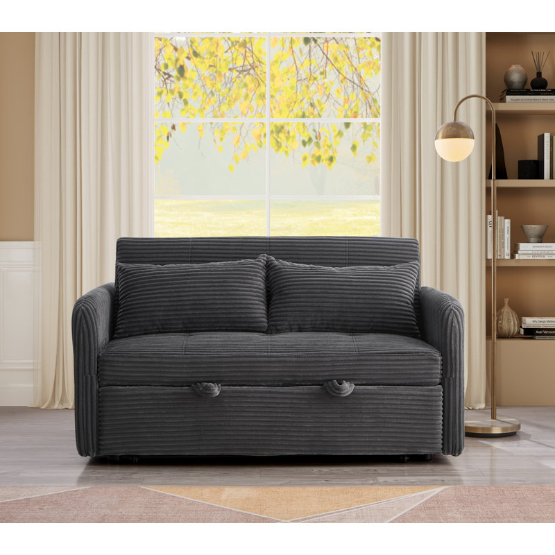 55.2" Sleeper Couch Corduroy Pull Out Sofa Bed, Gray