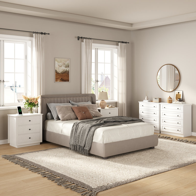 Ensemble de rangement de chambre à coucher 4 pièces avec 14 tiroirs, commodes et tables de chevet assorties, Blanc
