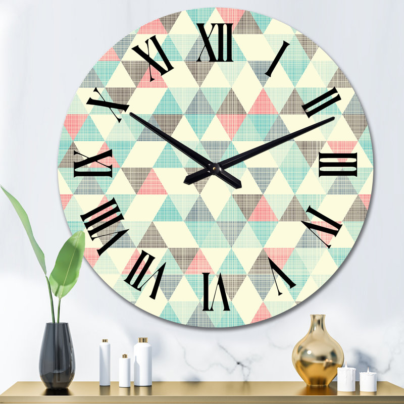 Multicolor Triangular Geometrics I - Patterned wall clock, Large