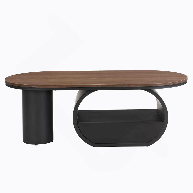 Table basse ovale de luxe industrielle, table basse de 47,24 po avec tiroir de rangement, centre de table en métal noir, Brun