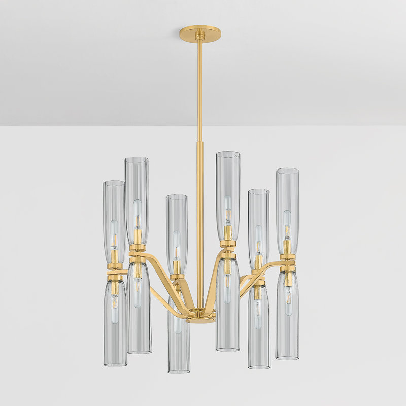 Lustre Harpswell en laiton vieilli, 12 lumières, H 28,25 po x l 25 po x P 25 po