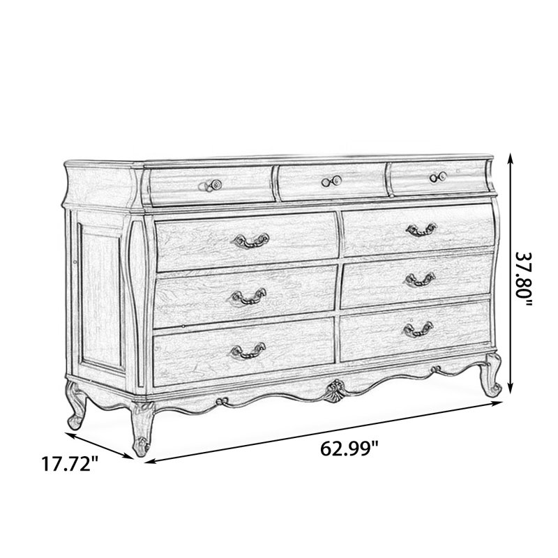 Buffet en bois de noyer massif, Noyer, H 37,8 po x l 62,99 po x P 17,72 po