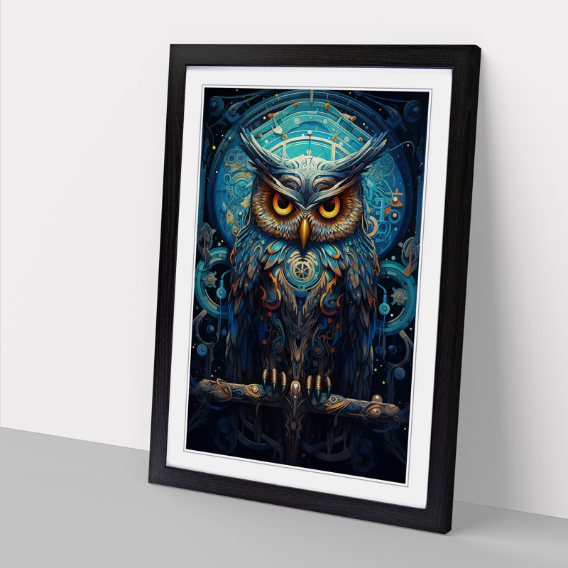 Owl Futurism No.2 - Single Picture Frame Print on Wood, 46cm H x 34cm W x 2cm D, Black
