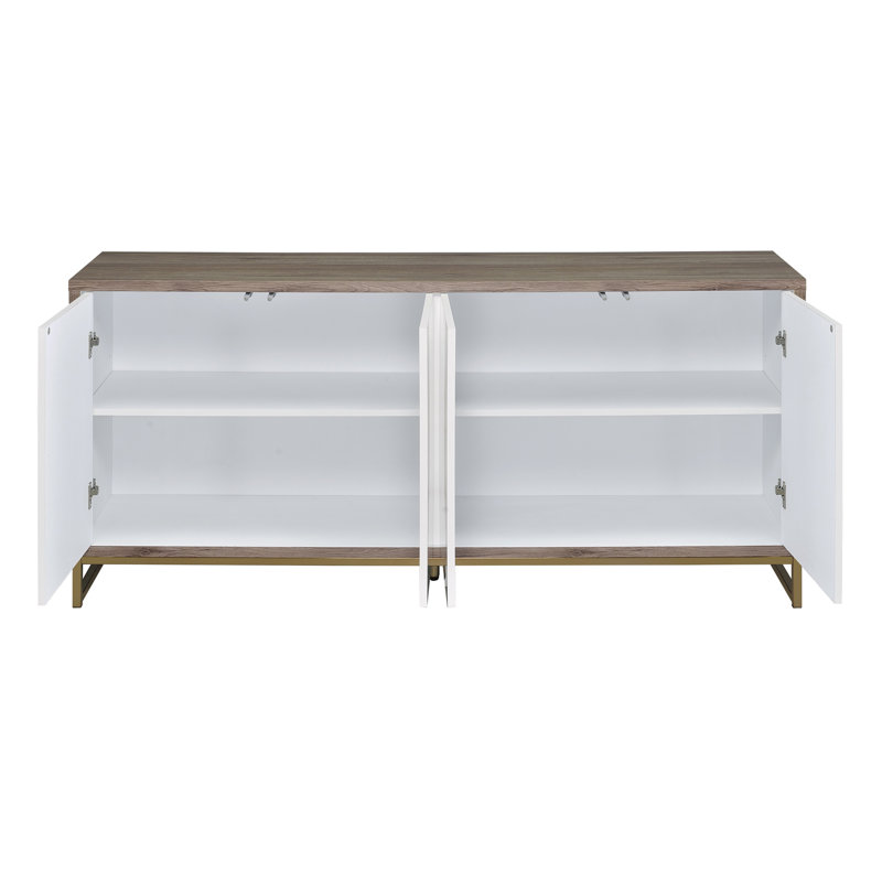 White Marble Paint Oak & Champagne Finish Console Cabinet