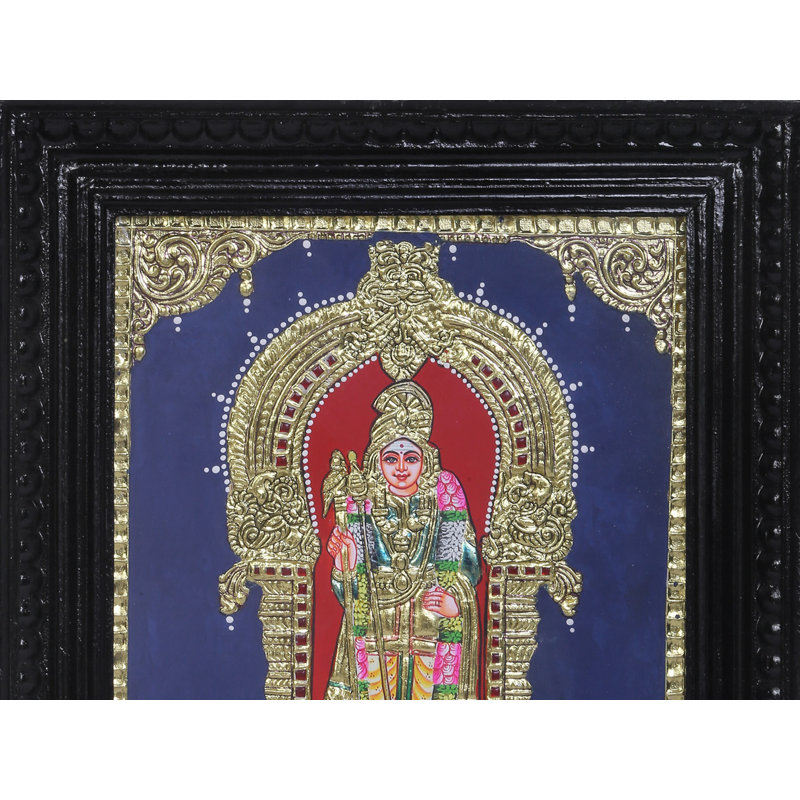 Lord Kartikeya (Murugan), peinture de Tanjore | Couleurs traditionnelles avec or 24 carats | Structure en bois de teck