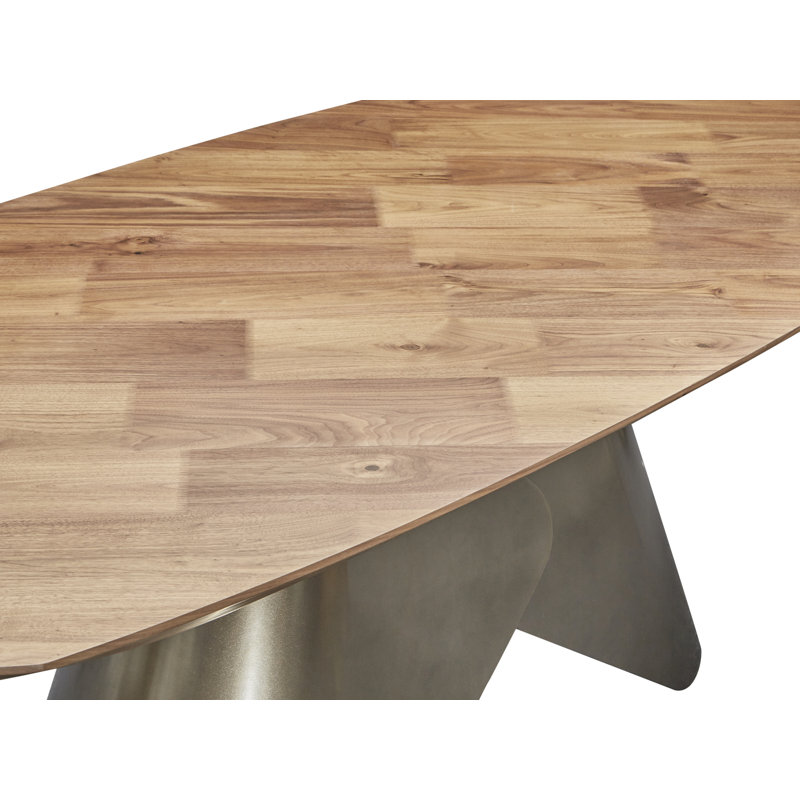 Table de salle à manger Rocco avec base en bronze et plateau en noyer.