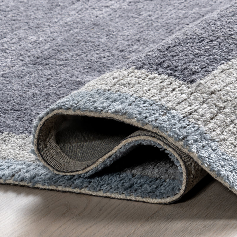 Gray Colorblocked Handmade Wool Tufted Rectangular Rug 4' x 6'