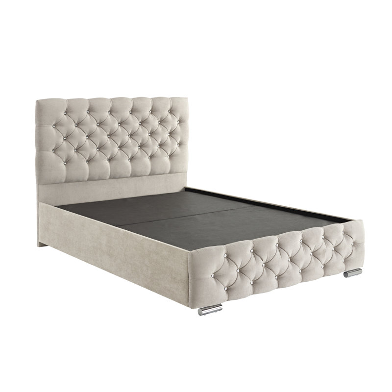 Terrence Upholstered Velvet Bed, Double (4'6), Kensington Silver