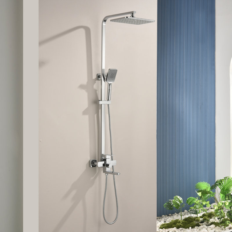 Wall Mounted 3-Function Exposed Complete Shower System With Handheld Shower And Tub Faucet, Polish Chrome