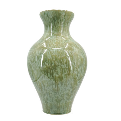 D9.8x16.5" Sage Green Sculptural Ceramic Vase