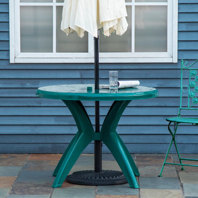 Table de patio ronde en plastique avec trou pour parasol de 36,25 po de diamètre Outsunny