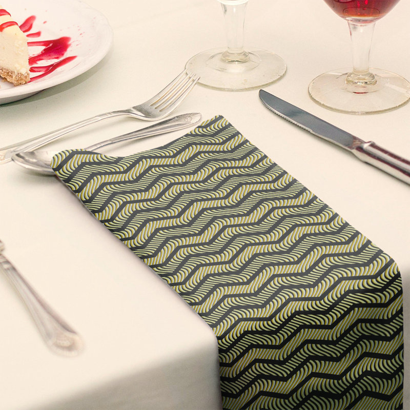 Serviette en coton à chevrons ondulés Stephenie, Noir et jaune, 22 po x 22 po