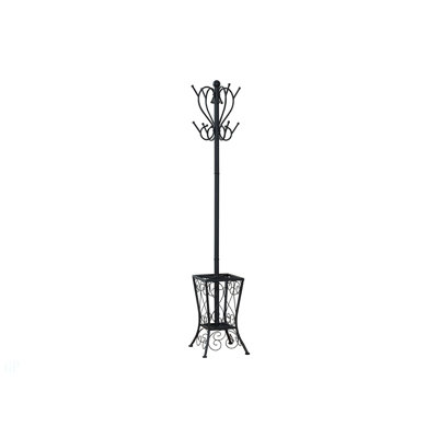 Coat Rack, Hall Tree, Free Standing, 8 Hooks, Entryway, 71"H, Umbrella Holder, Bedroom, Black Metal, Transitional