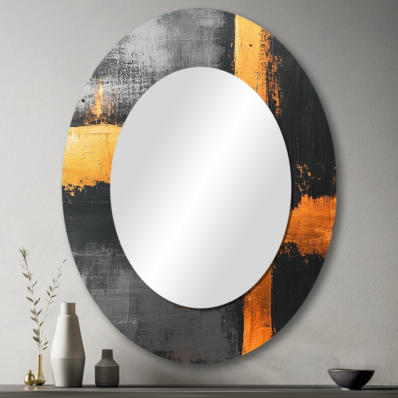 Black And Gold Converge Dream I - Gold Oval Wall Mirror Decor, 43" x 33"