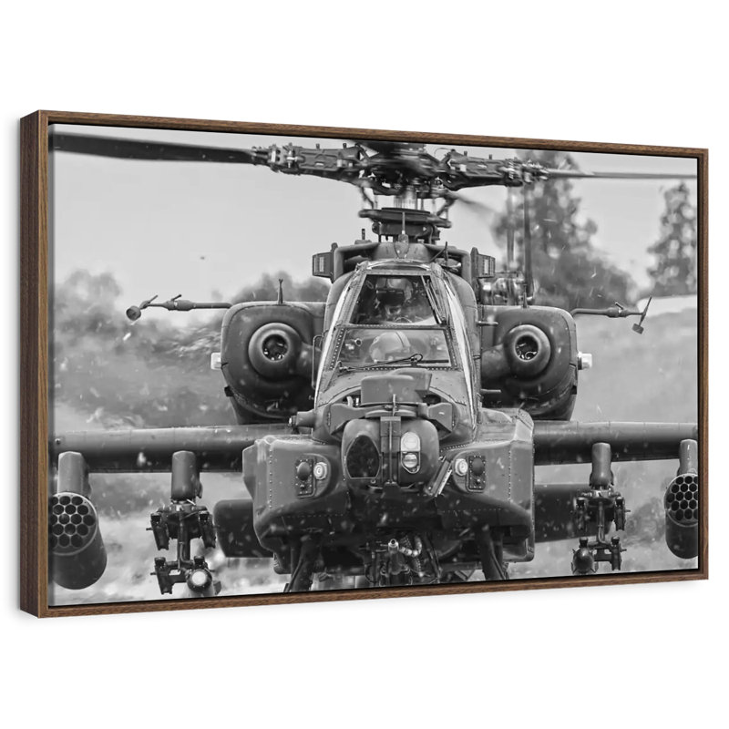 Hélicoptère de chasse Apache, 46 po x 31 po, Cadre flottant noyer