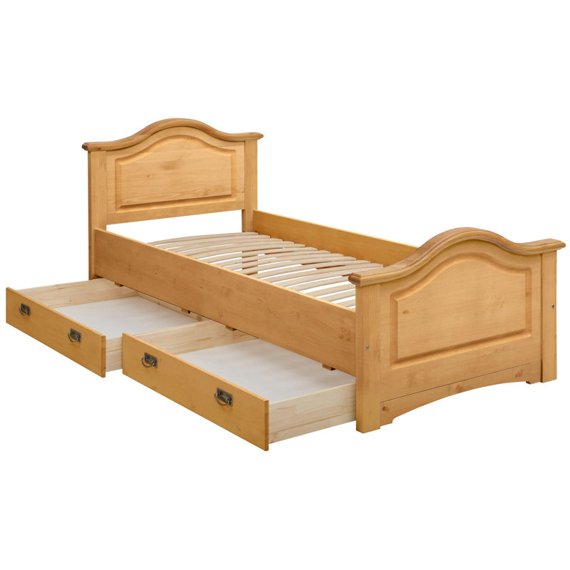 Lesniak EU Single - 90 X 200 Cm Solid Wood Storage Bed, Natural Brown Oil