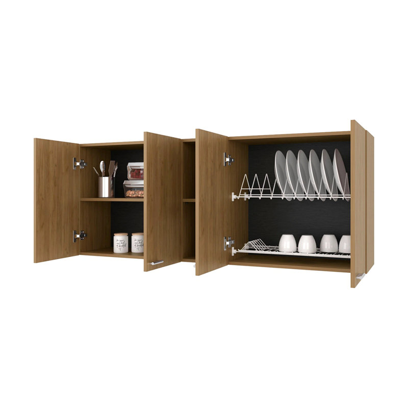 Armoire murale en chêne naturel naturel en mélamine avec 4 portes et rangement ouvert